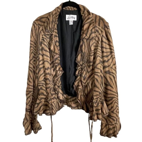 Joseph Ribkoff Veston Jacket Sz 12 Brown Zebra Print Open Waterfall Drawstring - Picture 2 of 10